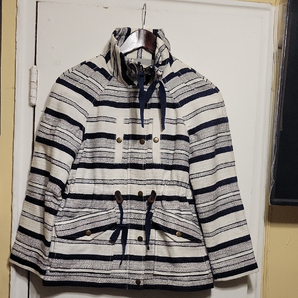 (XSP) LOFT Fashionable Striped Women's Jacket - Navy and White Size Petite XSP